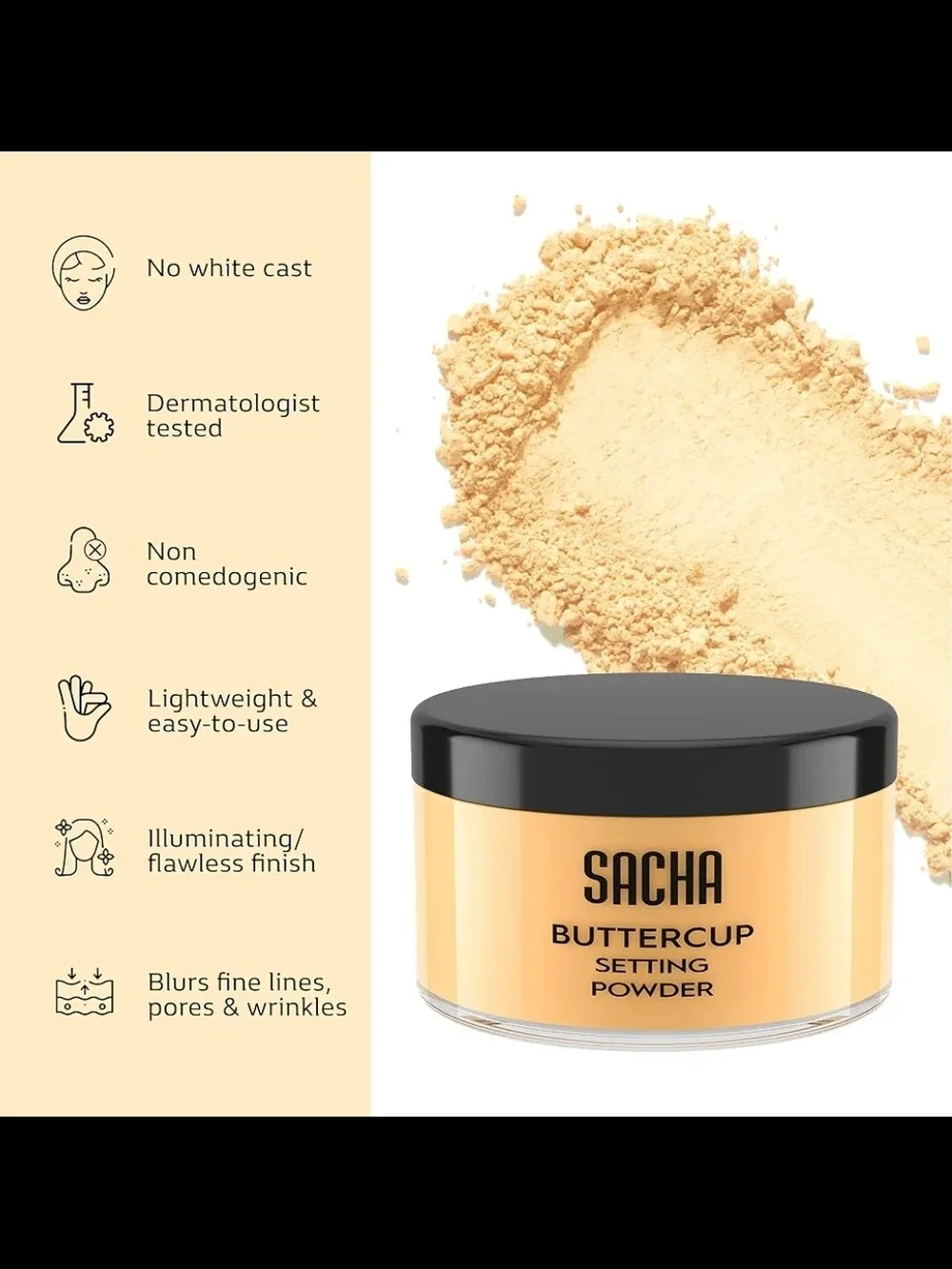 Sacha Buttercup Setting Powder – Medium to Deep Skin Tones (1.75 oz)